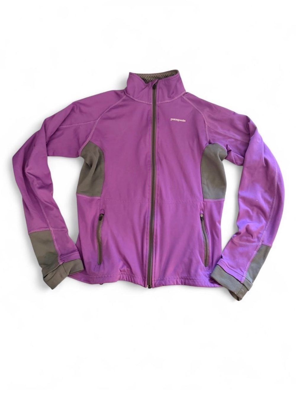 Patagonia Purple Gray Wind Shield Cycling Running Zip Jacket XS Thumbholes